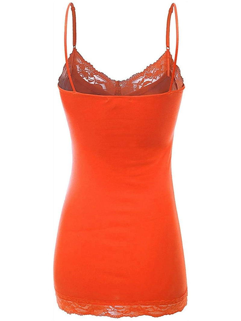 Bozzolo Adjustable Spaghetti Strap Lace Trim Tunic Tank Top