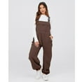 thumbnail image 2 of PUWEI Women's Sherpa Fleece Overalls Casual Loose Jumpsuit Adjustable Straps Bib Romper with Pockets, 2 of 7