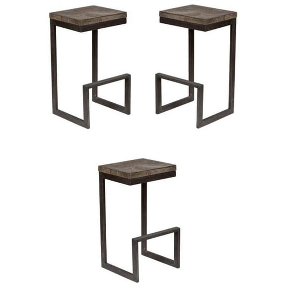 Home Square 30" Metal and Mango Wood Bar Stool in Gray Wash - Set of 3