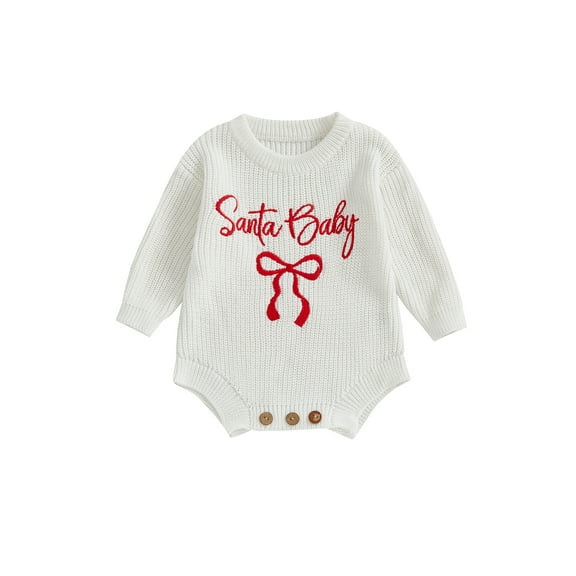 BemeyourBBs Baby Girl Christmas Romper Embroidery Ribbed Infant Winter Sweater