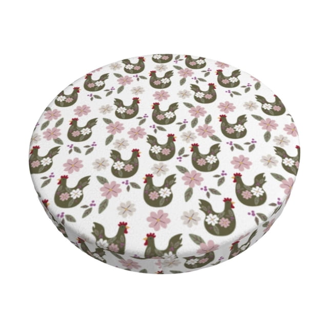 Disketp Flowe Rooster Funda Redonda para Taburete, Funda de Cojín para Silla de Bar Suave y Elástica-14 inch