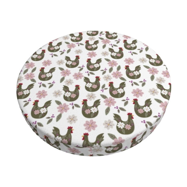 Disketp Flowe Rooster Funda Redonda para Taburete, Funda de Cojín para Silla de Bar Suave y Elástica-14 inch