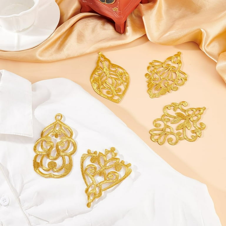 golden patch for dress MAYJOYDIY Gold 12Pcs Gold Flower Applique Patches for Clothes 6 Styles Polyester Golden Auspicious Cloud Embroidery Lace Applique Golden Ethnic Style