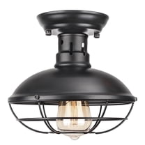 FRIDEKO HOME Farmhouse Flush Mount Ceiling Light, 8.7" Industrial Ceiling Light Fixture, Rustic Black Metal Cage Ceiling Lamp E26 Base for Hallway Kitchen Bedroom Living Room(Without Bulb)