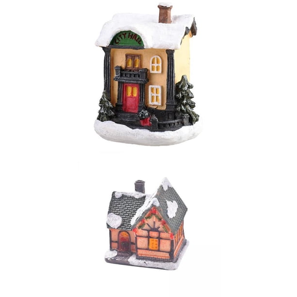 2 estatuas de casas iluminadas en miniatura para decorar las fiestas. EstiloH