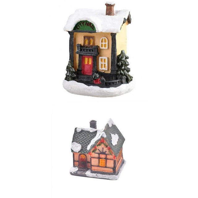 2 × Estatua de casa iluminada como adorno para la mesa navideña Festival EstiloH