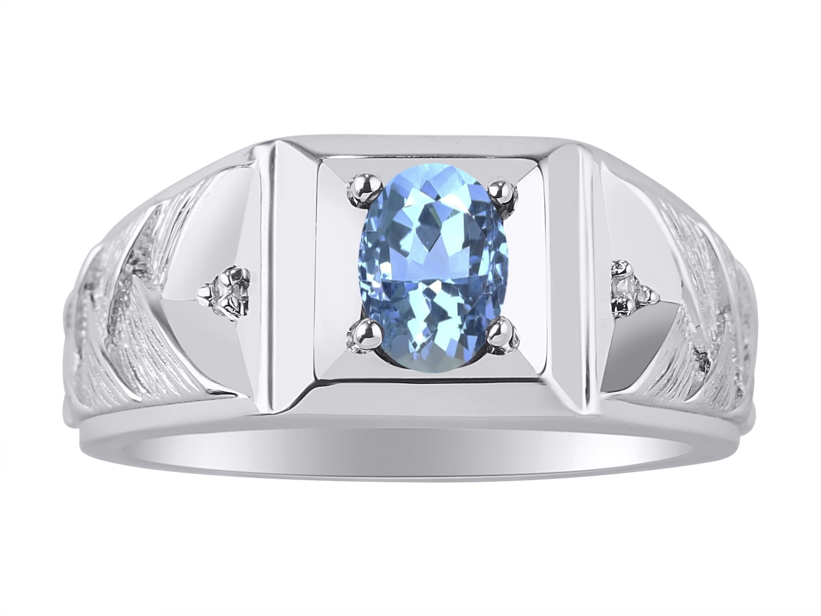 Sterling Silver Men Ring Jewelry Oblong Simulated Blue Topaz CZ Size 11 Birthday