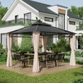 thumbnail image 2 of Outsunny Pavillon à Toit Rigide à Double Toit 10 Pieds x 12 Pieds avec Moustiquaires et Rideaux, Kaki, 2 of 10