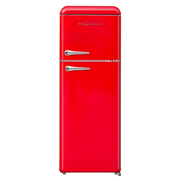 Frigidaire EFR756-RED EFR756, 2 Door Apartment Size Retro Refrigerator with Top Freezer, Chrome Handles, 7.5 cu ft, Red
