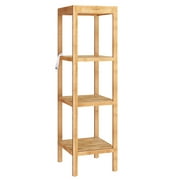Bamboo Shelf 4-Tier Multi-function Utility Storage Shelving, Free Standing Kitchen Rack, Corner Shelf, Display Stand for Living Room, Hallway, Balcony
