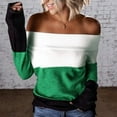 thumbnail image 2 of Aoochasliy Womens Sweaters Pullover Clearance Trendy Stripes Patchwork Strapless Tops Pullover Sweater, 2 of 5