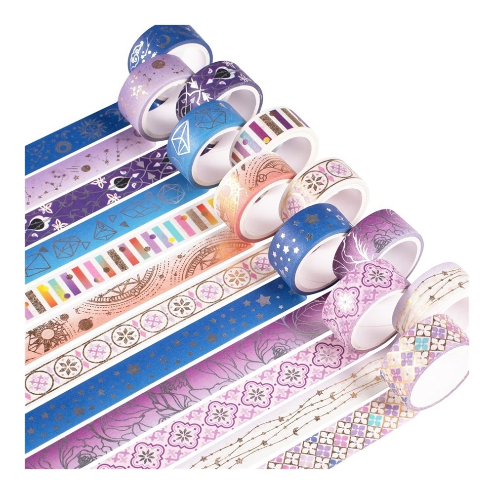 Gold Washi Tape Set VSCO Silver Decorative Tape for DIY Crafts, Bullet Journals, Planners, Scrapbooking, Wrapping 15mm Wide (Starry Night 12 Roll)