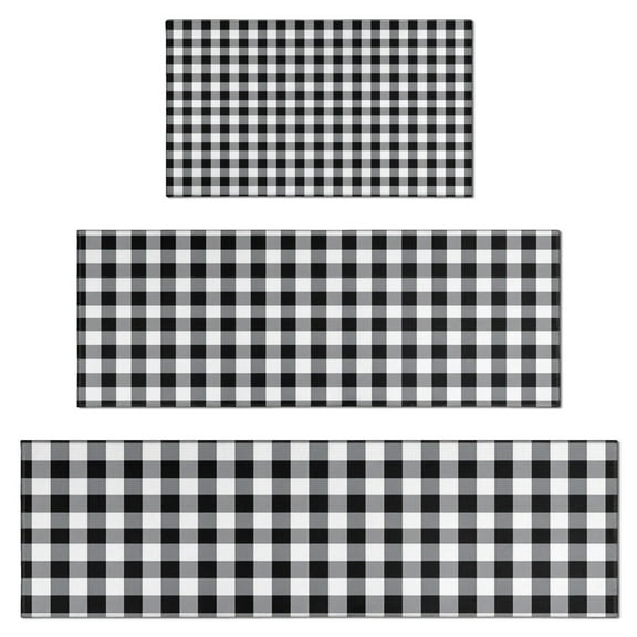 Black White and Gray Checkerboard Pattern Kitchen Rugs Sets Of 3,Kitchen Runner Rugs Non Skid Washable,Decorative Kitchen Floor Mats for Kitchen,Sink,Laundry,17"x30" 17"x47" 17"x59"