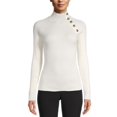 thumbnail image 1 of Anne Klein Women’s Button-Detail Ribbed Pullover Sweater, White, XX-Small, 1 of 2