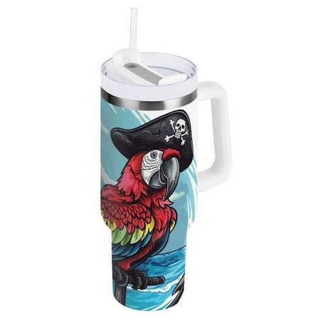 

JSTEL Pirate Parrot 30 oz Tumbler Stainless Steel Water Bottle Vacuum Insulated Cup with Straw Lid & Handle For Travel Car Cup Holder