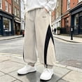 thumbnail image 2 of FRSASU Girl's Baggy Wide Leg Pants Elastic Waist Workout Track Color Block Parachute Pants with Pockets Khaki-C, 2 of 6