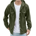 thumbnail image 2 of Afuyipoi Oversized Cargo Button Up Shirts for Men Hooded Jacket,Casual Corduroy Outerwear Midweight Long Sleeved Drawstring Pocket Button Jacket Army Green 3XL, 2 of 9