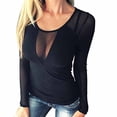 thumbnail image 4 of Blusa de malla negra con cuello transparente para mujer, blusa de otoño y verano, color puro, manga larga, color negro 3XL, 4 of 7