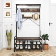 thumbnail image 4 of Costway Coat Rack 4-In-1 Hall Tree with 11 Hanging Hooks, Shoe Bench, 2-Tier Shoe Rack, Brown, 4 of 10