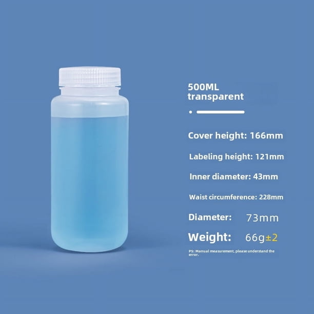 Botella de boca ancha sellada de 5ML-1L, transparente, marrón, resistente a altas temperaturas, a prueba de luz, botella de plástico PP de grado alimenticio para productos químicos
