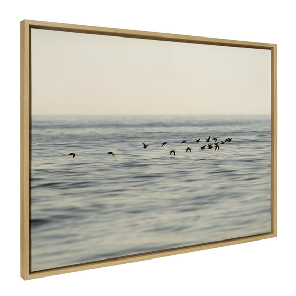 Kate and Laurel Sylvie Birds of a Feather Framed Canvas Wall Art by Crystal Lynn Collins, 28x38 Natural, Coastal Beach Canvas Art for Wall