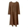thumbnail image 4 of HaiMao Womens Cotton Linen Midi Dress Casual Loose Petite Solid A-line Dress Flowy Summer Beach Vacation Dress Coffee M(M), 4 of 8
