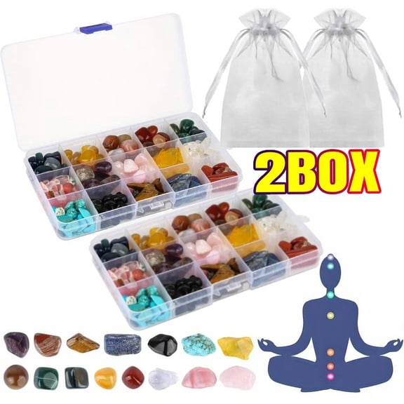 2 BOX Tumbled Crystal Stones Bulk Set - Natural Polished Gemstones for Chakra Healing, Reiki Meditation, Home Decor and Gifts