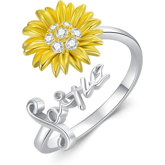 DOLIOX  Sunflower Ring for Women Sterling Silver Faith Ring Religious Jewelry Gift for Women