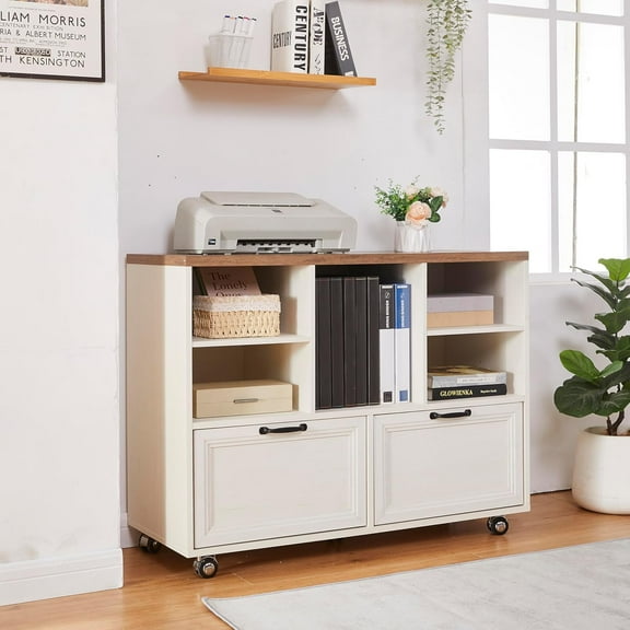 40" Lateral File Cabinet with Wheels,Farmhouse Wood File Cabinets with shelve,Filing Cabinets with 2 Drawers for Legal/Letter/ A4 Size
