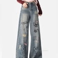 thumbnail image 4 of Pantalones vaqueros rectos de verano para mujer de Sanrio Hello Kitty, pantalones estilo americano con estampado de grafiti y dibujos animados, pantalones nuevos holgados y rotos para chica Y2k, 4 of 5