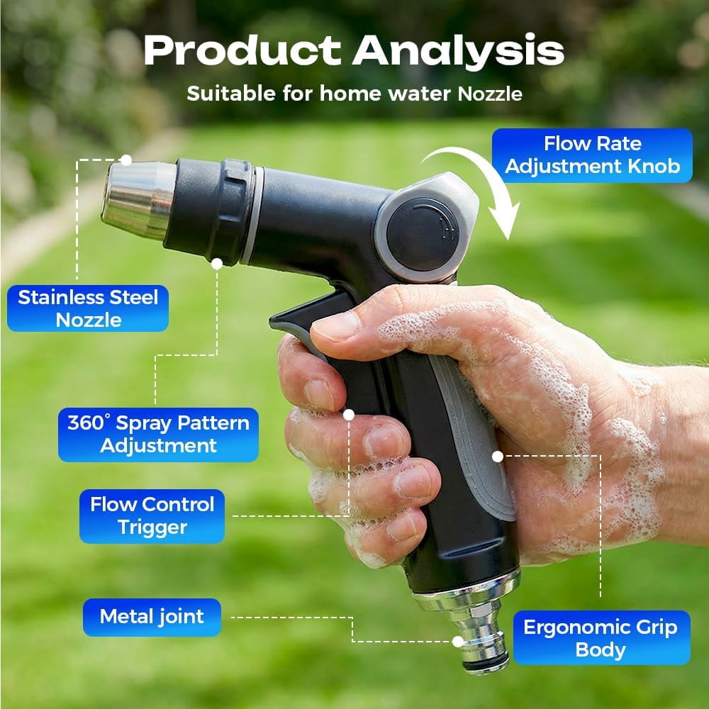 Turn Any Hose into a High Pressure Water Cleaning Jet, 2026 New Heavy Duty Garden Hose Nozzle, Multi Function Lawn & Garden Watering Sprayer, Spray Nozzles for Cleaning Garden Yard Pets Car (A)