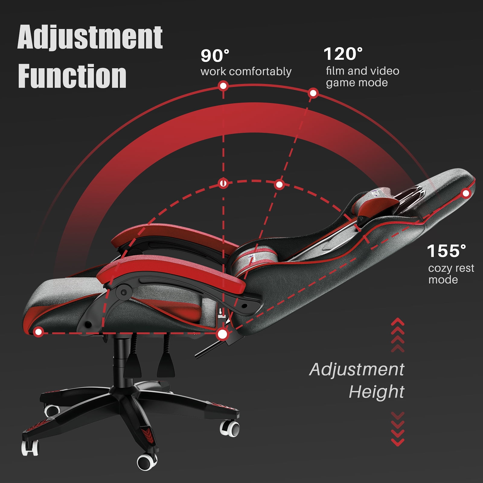 Bigzzia High-Back Gaming Chair PC Office Chair Computer Racing Chair PU  Desk Task Chair Ergonomic Executive Swivel Rolling Chair with Lumbar  Support for Back Pain Women, Men (Red) 