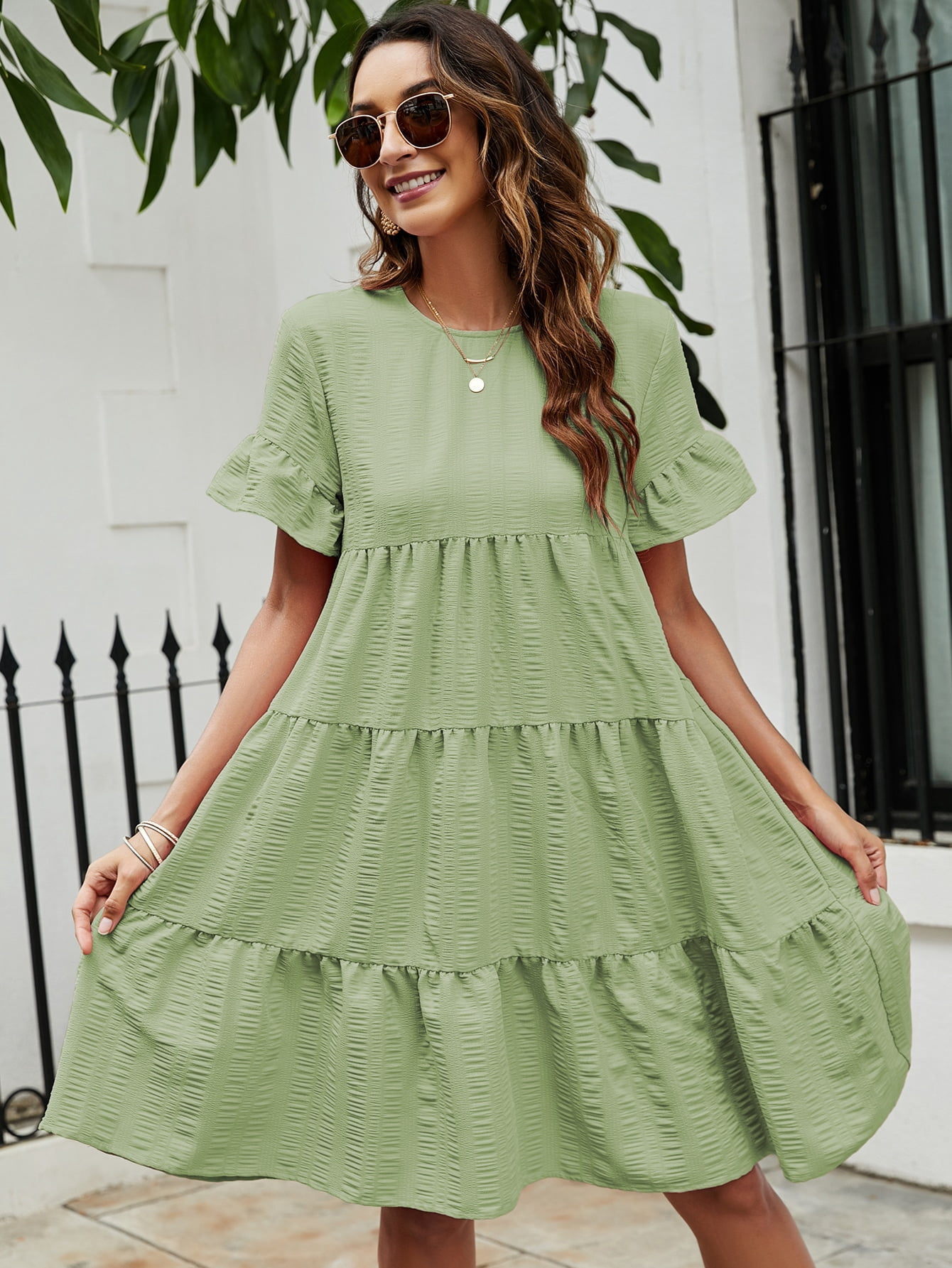 Women's Solid Flounce Sleeve Smock 