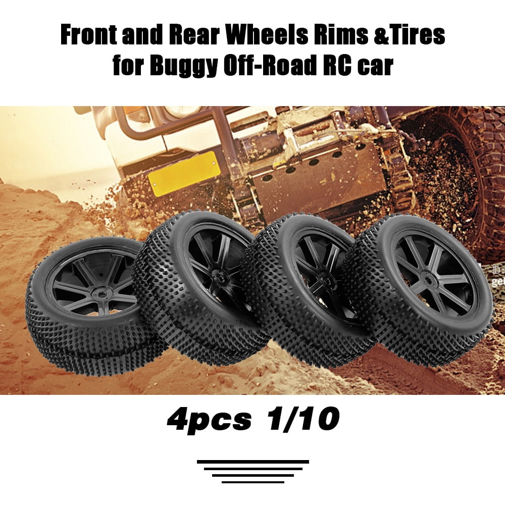 4pcs 1/10 RC Off-Road Buggy Tires Front & Rear Rubber Tyre Wheel Rim Fit HSP HPI 
