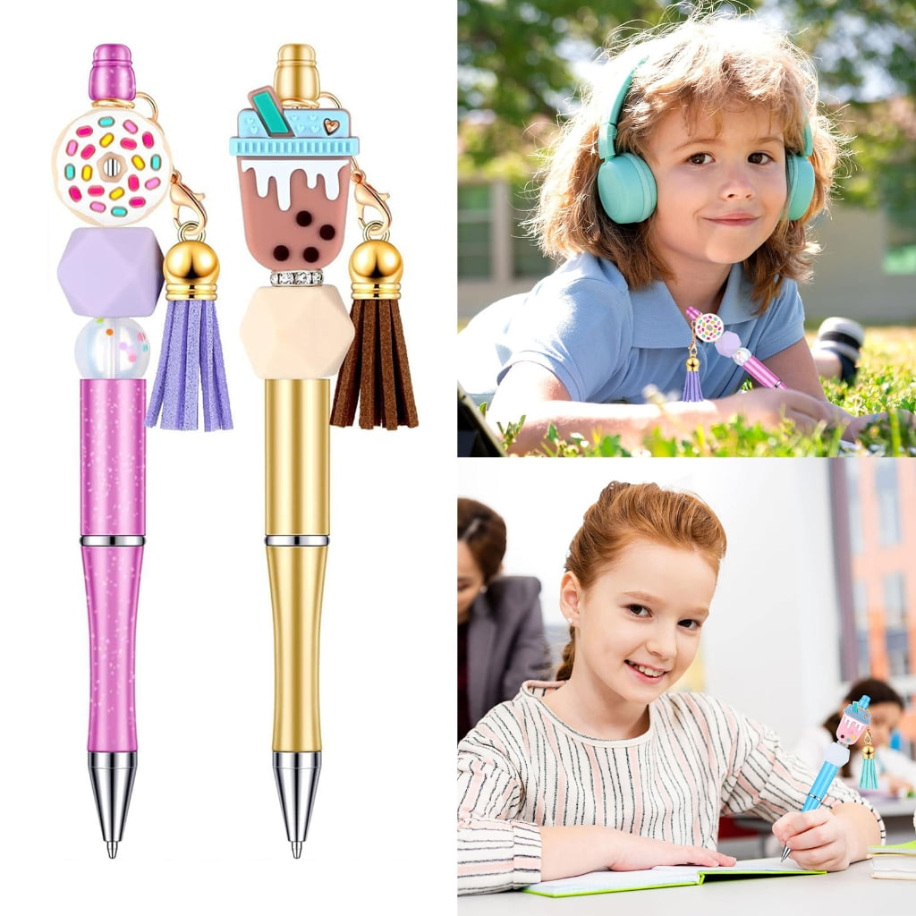 100Pcs Beadable Ballpoint Pen with Beads, Swivel Snap Hooks, and Colored Tassels