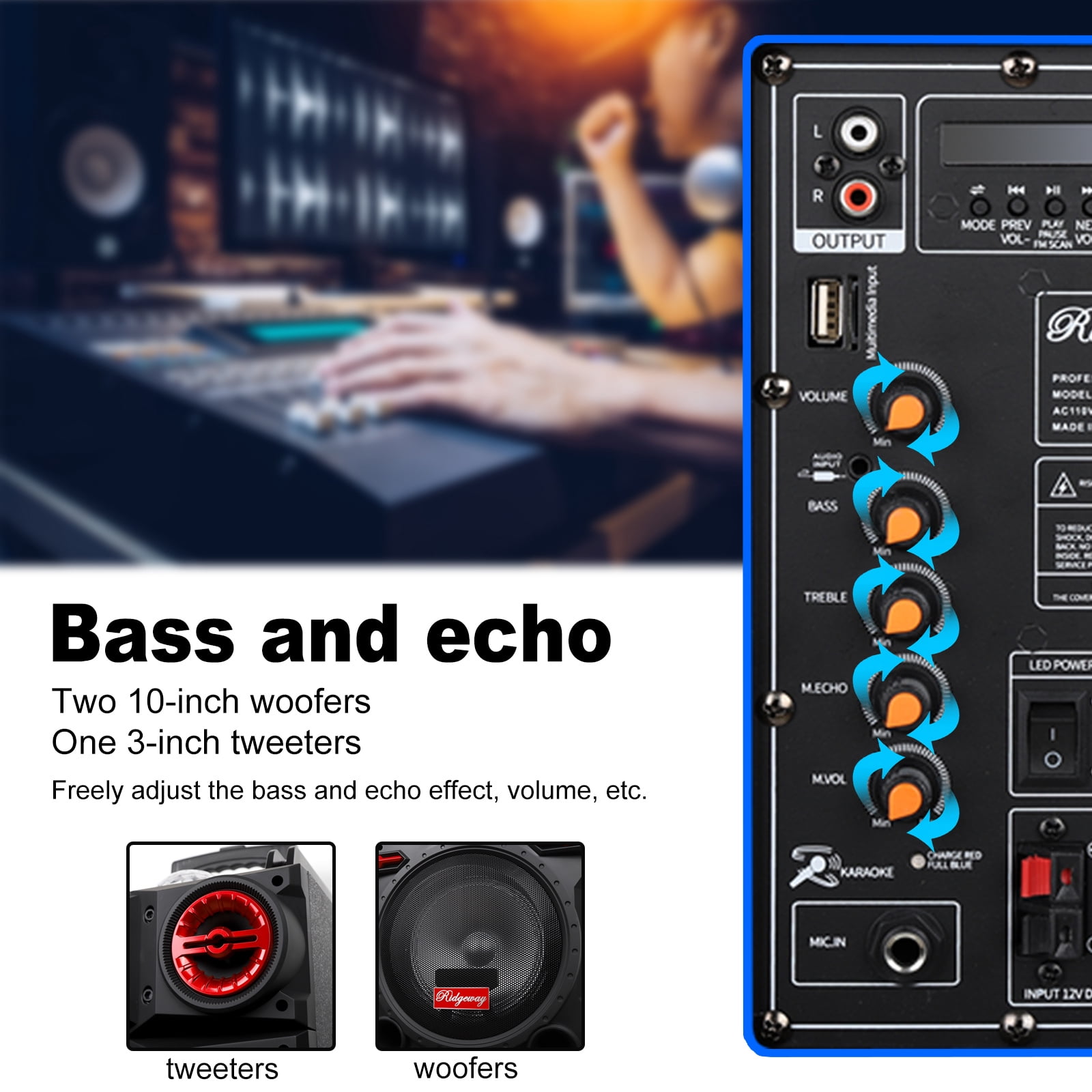 Lohoms Portable Wireless Speaker, Dual 10" Subwoofer & 1" tweeter Trolley Bluetooth Speaker W/ Microphone Heavy Bass Stereo Woofer Party Sound PA System, AUX, FM, Remote, LED Light, 40.5" H