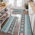thumbnail image 2 of Blue and Pink Square Shaped Geometric Boho Pattern Kitchen Rugs Sets Of 3,Kitchen Runner Rugs Non Skid Washable,Decorative Kitchen Floor Mats for Kitchen,Sink,Laundry,17"x30"+ 17"x47" + 17"x59", 2 of 6