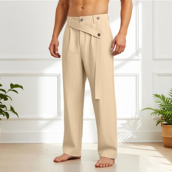 BUWTTED Pants for Men 2026 Summer Spring Trendy Pure Color Slacks with Belt Straight Leg Loose Soft Khaki Pants XXL