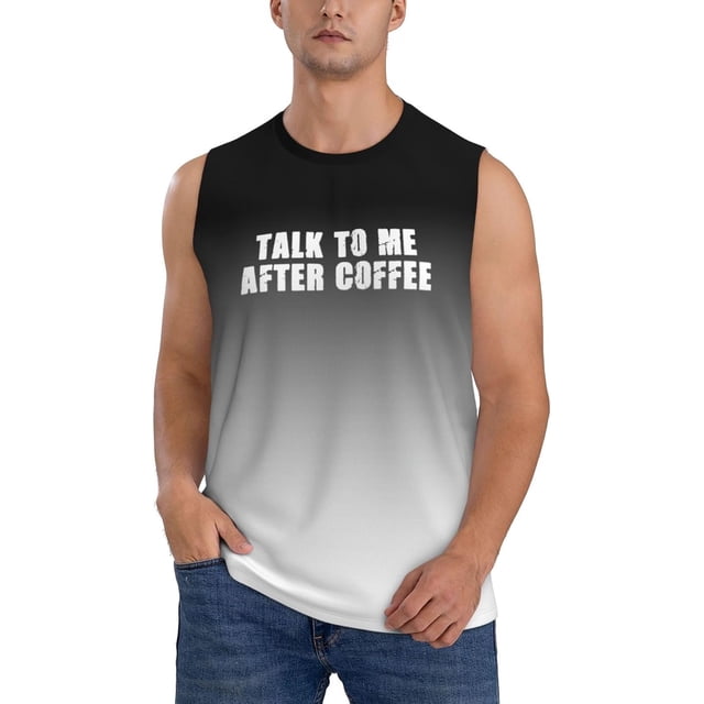 Camiseta sin mangas para hombre "Hablemos después del café", camisetas sin mangas musculosas, camisetas sin mangas para hacer ejercicio en el gimnasio, camisetas sin mangas para playa de verano.