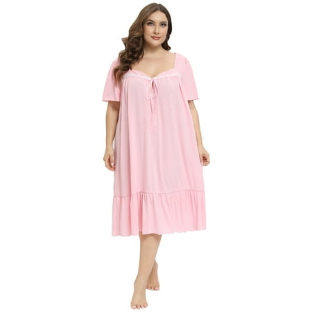 

Women s Nightgown Retro Lace Up Loose Fit Sleepdress Vintage Square Neck Flare Nightdress Plus Size Sleepwear