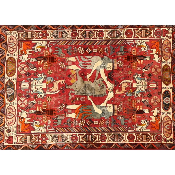 Ahgly Company Machine Washable Indoor Rectangle Traditional Red Area Rugs, 8' x 12'