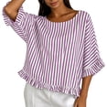 thumbnail image 6 of Summer Boatneck Striped Elegant Tops for Women Loose Fit Casual Ruffle Elbow Sleeve Tee Trendy Outdoor T-Shirts for 2026, 6 of 8