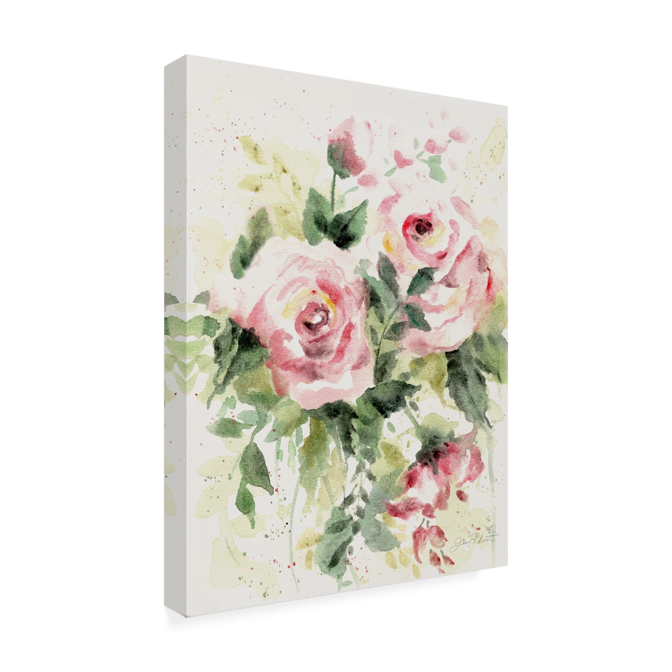 Canvas Wall Art - Jean Plout 'Washy Pink Roses B' Wall Art for Living Room, Bedroom, or Office Décor by Trademark Fine Art - 35 x 47 Inches
