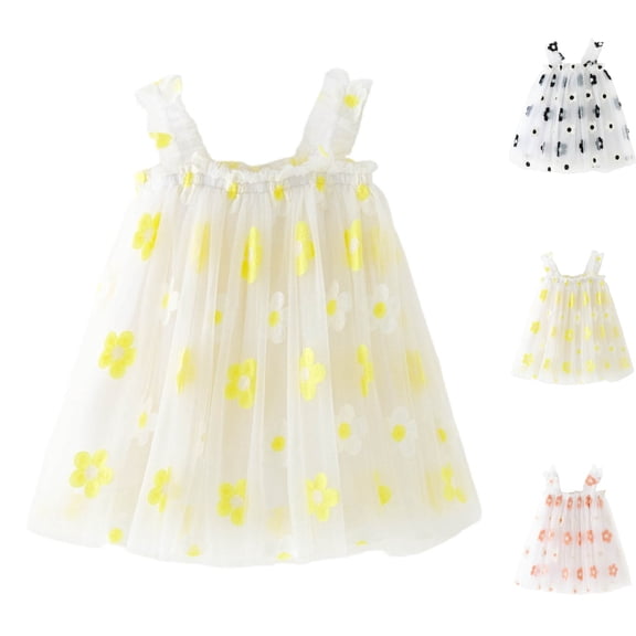 HJYCHN Toddler Dress Sleeveless 3D Floral Mesh Party Gown with Ruffled Straps for Carnival Girls Dress 12-18 Months