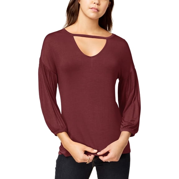 Ultra Flirt Womens Bubble Sleeve Keyhole Casual Top