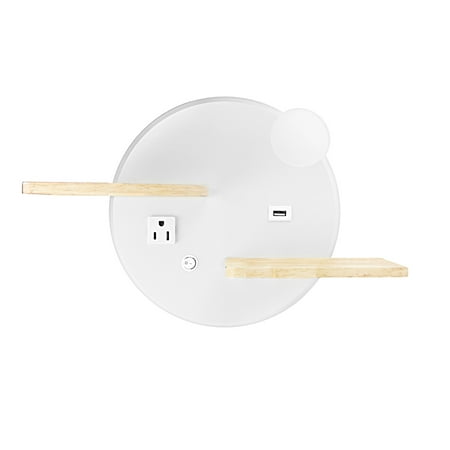 

LED Night Light Modern Wall Lamp with Storage Shelves Built-in Outlet and USB Port
