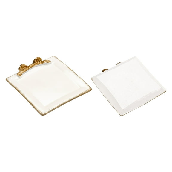 Uxcell Vintage Decorative Rectangle Tray Resin Bow Knot Organizer Dish Plate, White 2 Pack