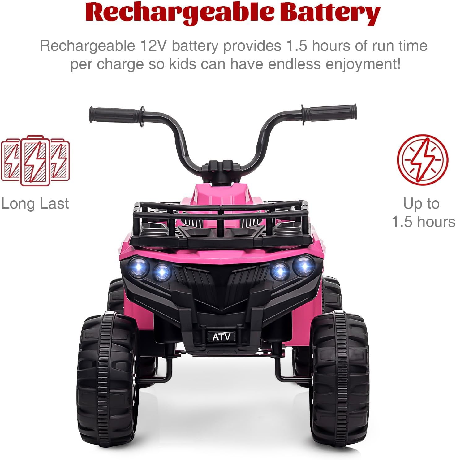 Trilenars 12V ATV Electric 4 Wheeler in Pink with LED Lights,Pink