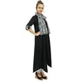 thumbnail image 5 of Bimba Women's Black Cotton Kurta With Scarf Asymmetrial Hem Summer Dress - 20, 5 of 9