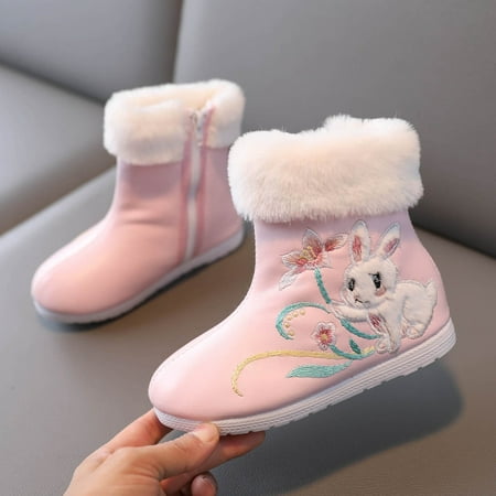 

Hunpta Boots For Toddler Girls Hanfu Shoes Embroidered Shoes Short Boots Ethnic Style Plus Velvet Children Year Cotton Boots